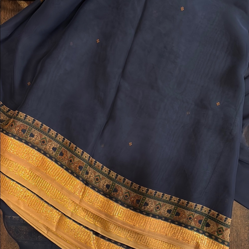 Elegant Navy Blue and Gold Saree